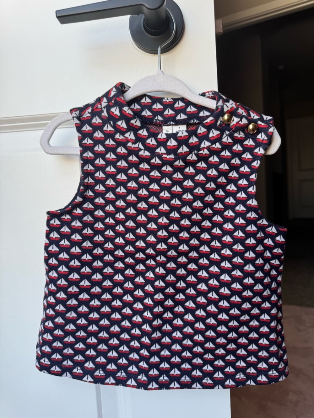 Janie and Jack Navy Knit Top with Red and White Sailboat Motif